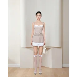 MeliMosa Bow Lace-Up Striped Slip Dress