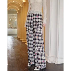 MeliMosa Kitty Printed Plaid Pocket Pants