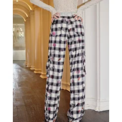 MeliMosa Kitty Printed Plaid Pocket Pants