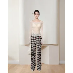 MeliMosa Kitty Printed Plaid Pocket Pants
