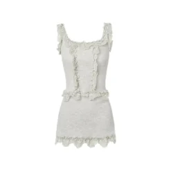 MeliMosa Lace Knit Sleeveless Vest And Skirt Set Gray