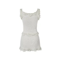 MeliMosa Lace Knit Sleeveless Vest And Skirt Set Gray