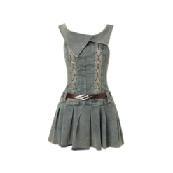 MeliMosa Off-Shoulder Denim Lace-Up Tube Top Dress