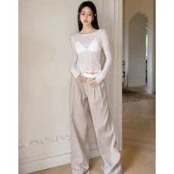 MeliMosa Patchwork Waist Striped Pants Pink