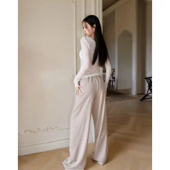 MeliMosa Patchwork Waist Striped Pants Pink