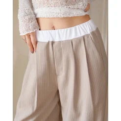 MeliMosa Patchwork Waist Striped Pants Pink