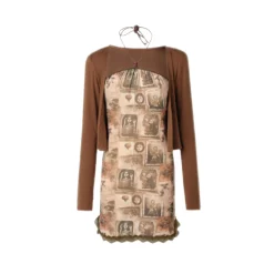 MeliMosa Printed Lace-Up Halter Dress And Knit Cardigan Set