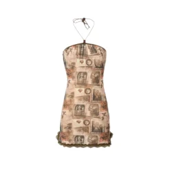 MeliMosa Printed Lace-Up Halter Dress And Knit Cardigan Set