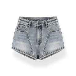 NAWS Cut Line Low-Rise Stretch Denim Shorts Blue