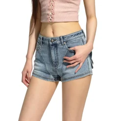 NAWS Cut Line Low-Rise Stretch Denim Shorts Blue