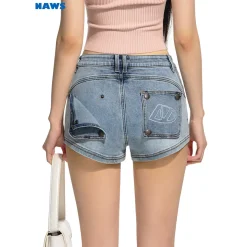 NAWS Cut Line Low-Rise Stretch Denim Shorts Blue