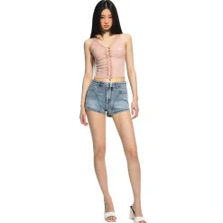 NAWS Cut Line Low-Rise Stretch Denim Shorts Blue