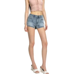 NAWS Cut Line Low-Rise Stretch Denim Shorts Blue