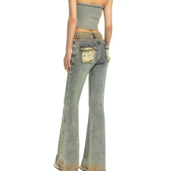 NAWS Distressed Lace-Up Leopard Pocket Flare Jeans