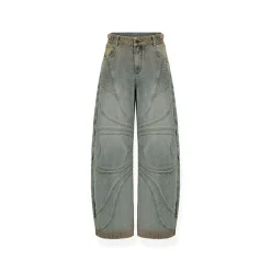 NAWS Distressed Washed Low-Rise Wide-Leg Jeans