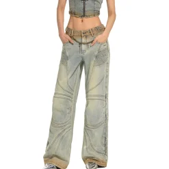 NAWS Distressed Washed Low-Rise Wide-Leg Jeans