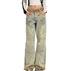 NAWS Distressed Washed Low-Rise Wide-Leg Jeans