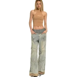 NAWS Distressed Washed Low-Rise Wide-Leg Jeans