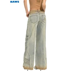 NAWS Distressed Washed Low-Rise Wide-Leg Jeans