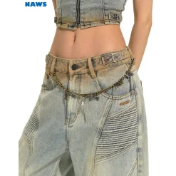 NAWS Distressed Washed Low-Rise Wide-Leg Jeans