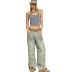 NAWS Distressed Washed Low-Rise Wide-Leg Jeans
