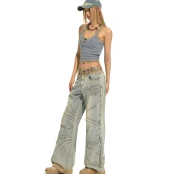 NAWS Distressed Washed Low-Rise Wide-Leg Jeans