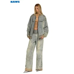 NAWS Distressed Washed Silhouette Denim Jacket
