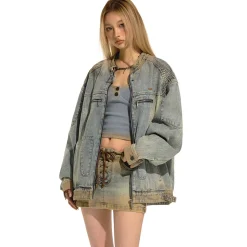 NAWS Distressed Washed Silhouette Denim Jacket