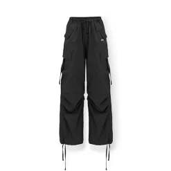 NAWS Drawstring Pocket Straight-Leg Cargo Pants Black