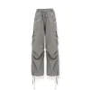 NAWS Drawstring Pocket Straight-Leg Cargo Pants Gray