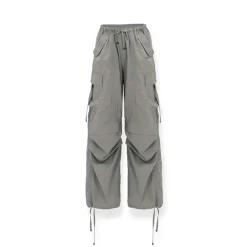 NAWS Drawstring Pocket Straight-Leg Cargo Pants Gray