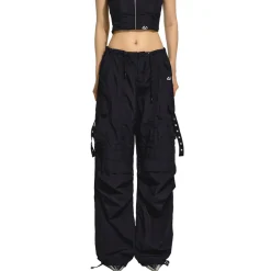 NAWS Drawstring Pocket Straight-Leg Cargo Pants Black