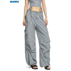 NAWS Drawstring Pocket Straight-Leg Cargo Pants Gray