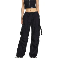 NAWS Drawstring Pocket Straight-Leg Cargo Pants Black