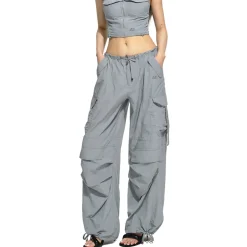 NAWS Drawstring Pocket Straight-Leg Cargo Pants Gray