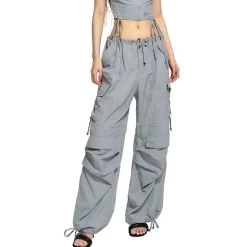 NAWS Drawstring Pocket Straight-Leg Cargo Pants Gray