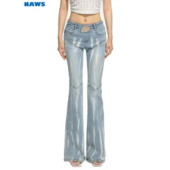 NAWS Gradient Cutting Out Metal Logo Flare Jeans
