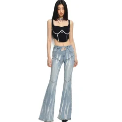 NAWS Gradient Cutting Out Metal Logo Flare Jeans