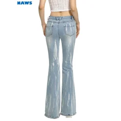 NAWS Gradient Cutting Out Metal Logo Flare Jeans