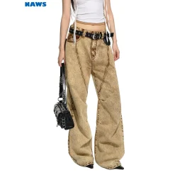 NAWS Heavy Washed Vintage Pleated Wide-Leg Jeans