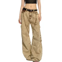 NAWS Heavy Washed Vintage Pleated Wide-Leg Jeans