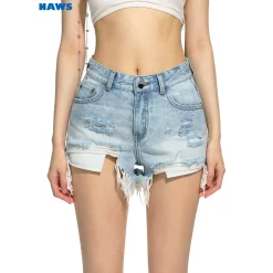 NAWS Irregular A-line Raw Edge Denim Shorts