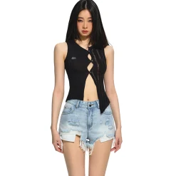 NAWS Irregular A-line Raw Edge Denim Shorts