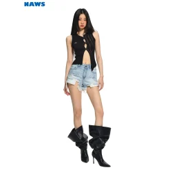 NAWS Irregular A-line Raw Edge Denim Shorts