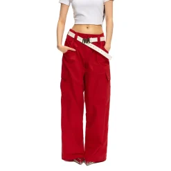 NAWS Textured Low-Rise Cargo Pocket Relaxed Fit Pants Red