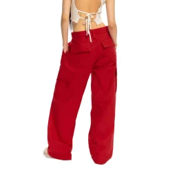 NAWS Textured Low-Rise Cargo Pocket Relaxed Fit Pants Red