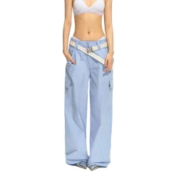 NAWS Textured Low-Rise Cargo Pocket Relaxed Fit Pants Blue