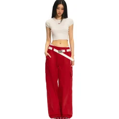 NAWS Textured Low-Rise Cargo Pocket Relaxed Fit Pants Red