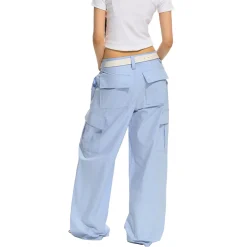 NAWS Textured Low-Rise Cargo Pocket Relaxed Fit Pants Blue
