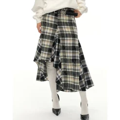 NotAwear Asymmetrical Snow Plaid A-Line Skirt